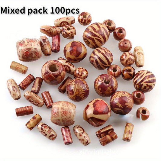100-300pcs Mixed Size Shape Wooden Beads Large Hole Craft Beads