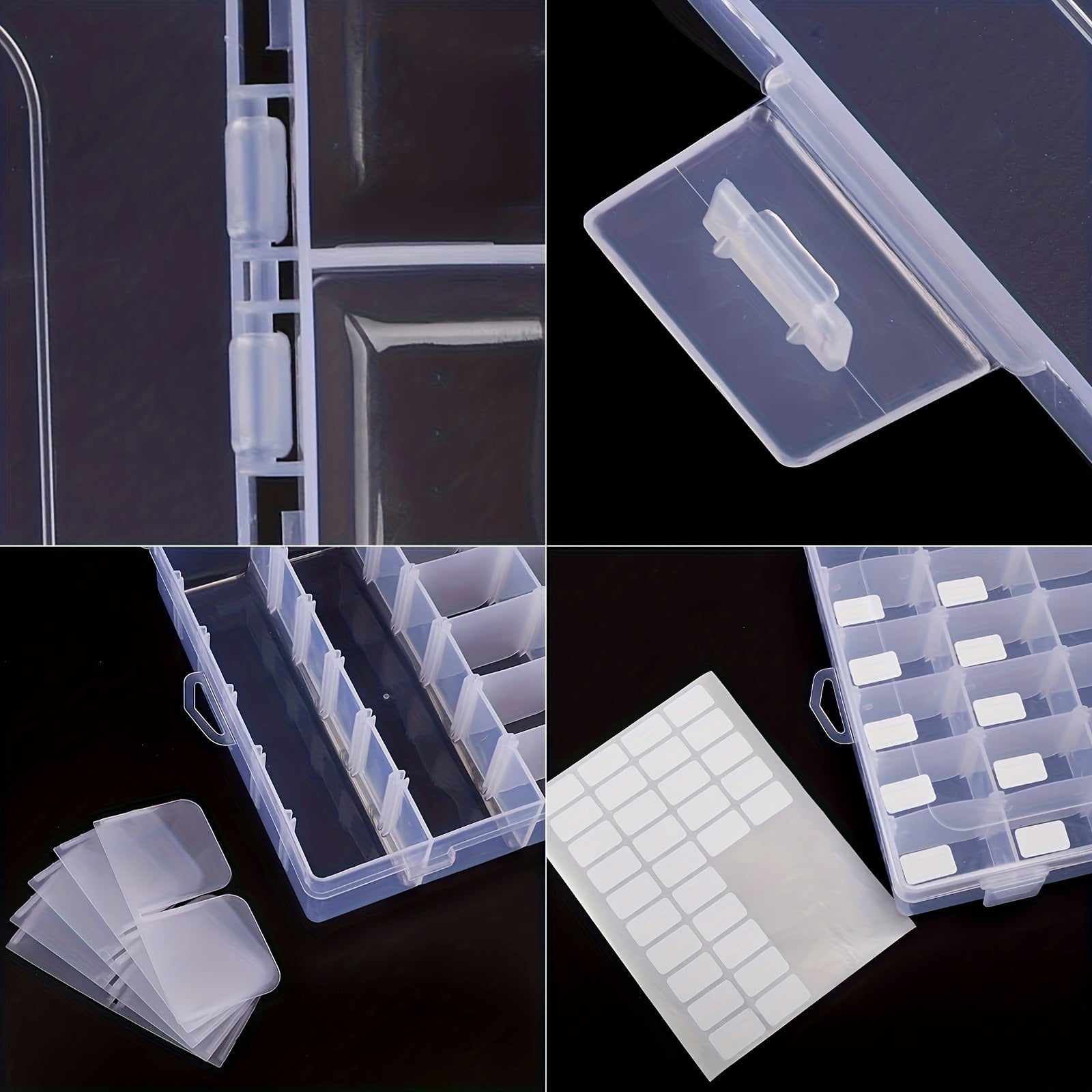 4 Packs 36 Grids Plastic Storage Box w/ Adjustable Partition & 400 Labels