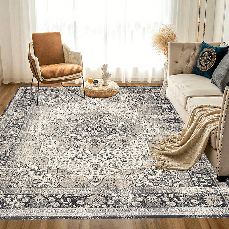 Vintage Boho Area Rug Soft and Washable Grey Pattern for Living Room