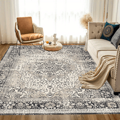 Vintage Boho Area Rug Soft and Washable Grey Pattern for Living Room