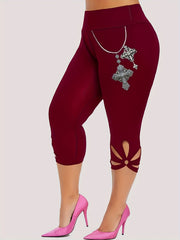 Solid Cutout Skinny Capris Leggings for Women