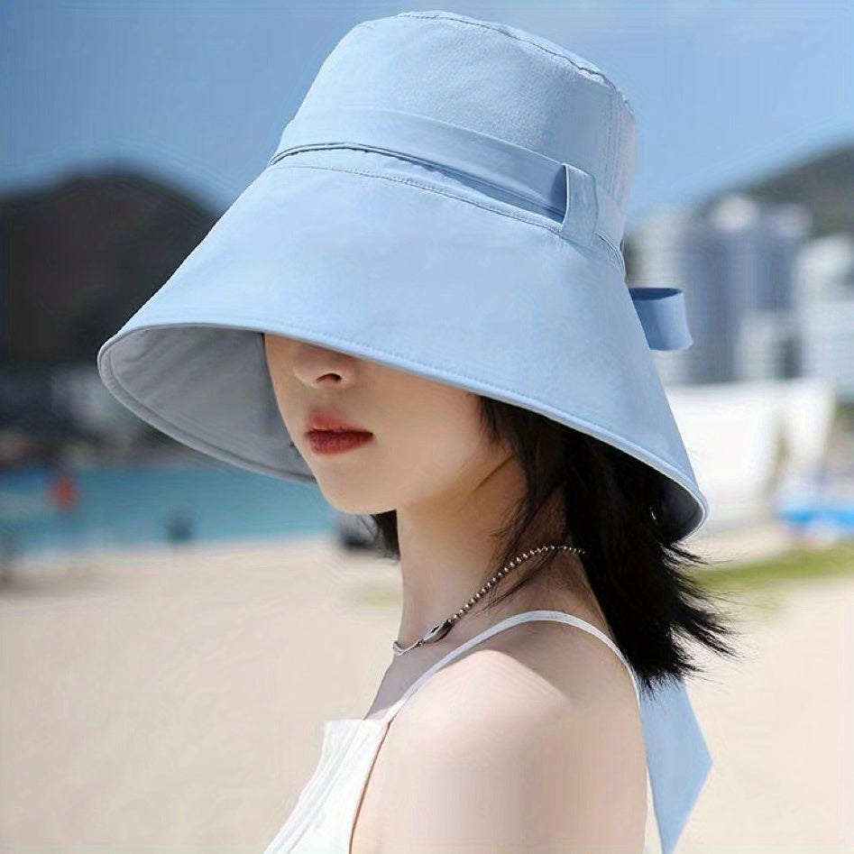 Wide Brim Bowknot Sun Hat Lace Up Bucket Hat UV Protection