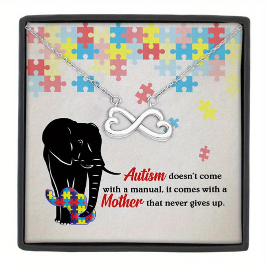 Stainless Steel Infinity Heart Copper Necklace With Autism Text Gift Card