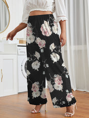 Women's Plus Floral Print Loose Fit Wide Leg Pants