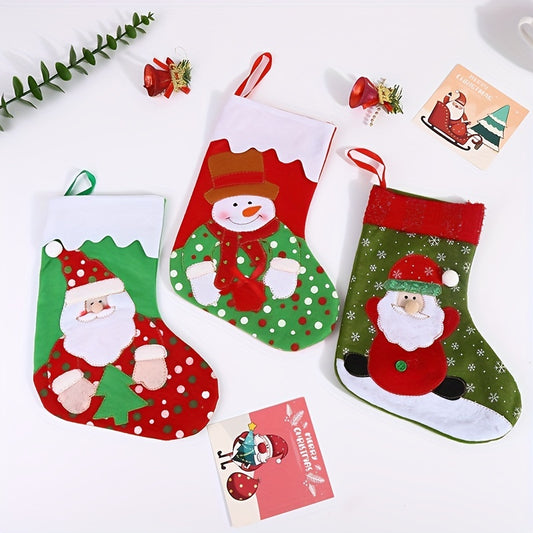 Small Santa Snowman Tape Embroidered Christmas Socks