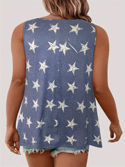  Star Print Round Neck Tank Top