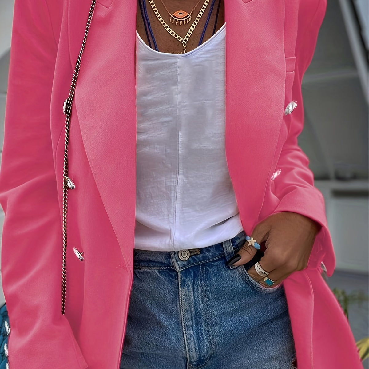  Basic Blazer Women's Plus Solid Button Long Sleeve Lapel Collar Blazer