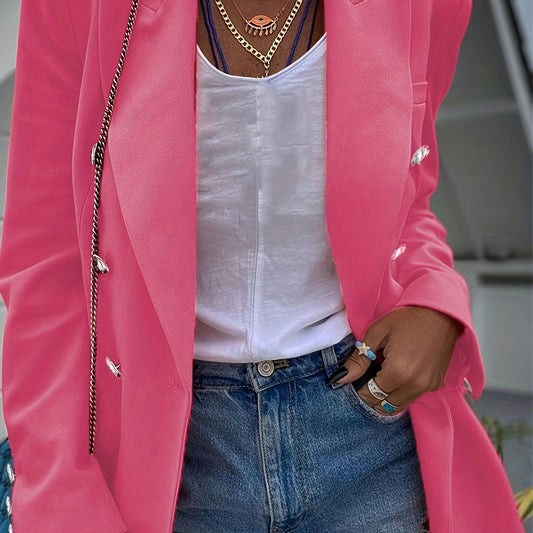  Basic Blazer Women's Plus Solid Button Long Sleeve Lapel Collar Blazer