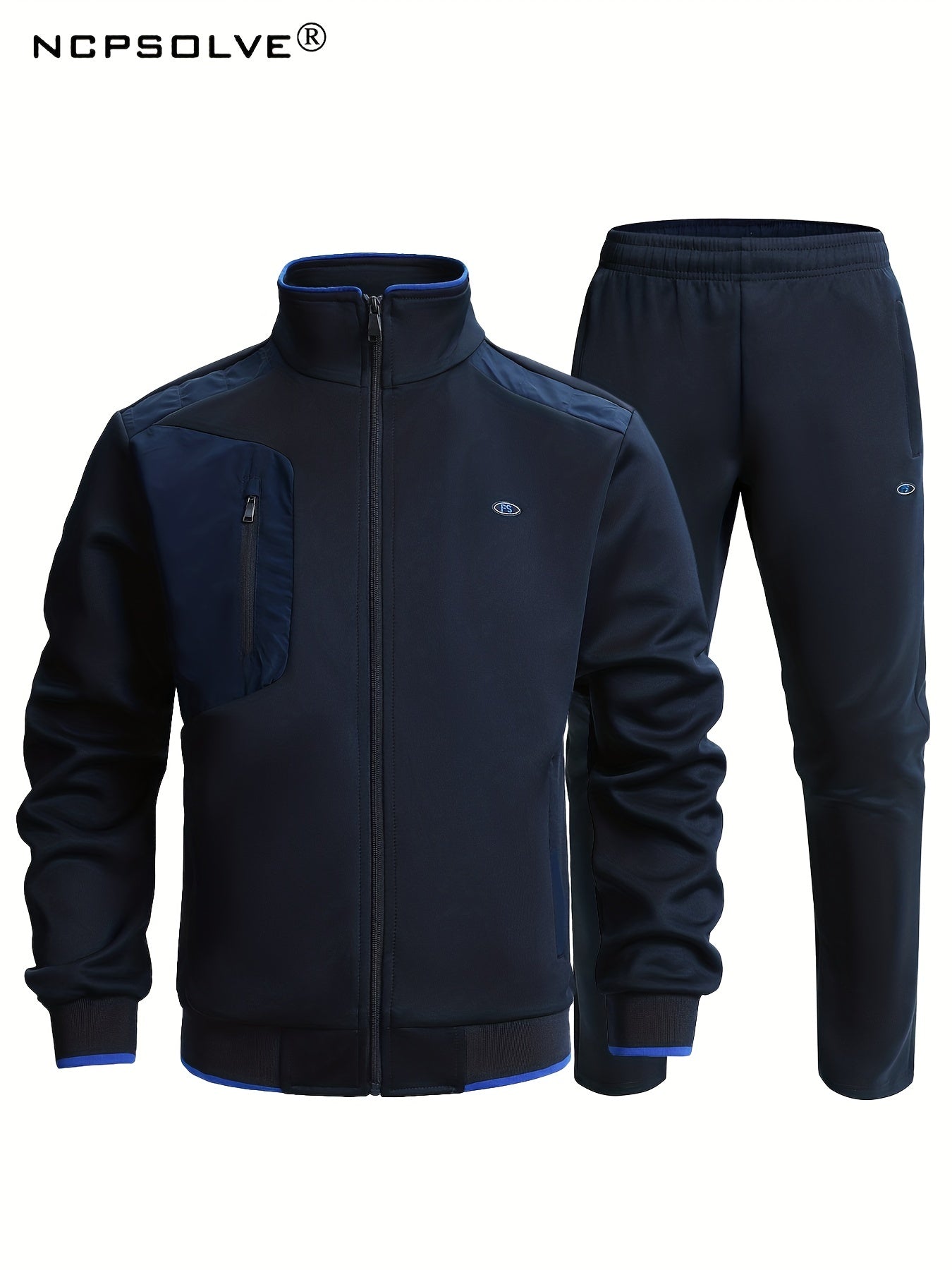 Men's Sports Suit Stand Collar Jacket & Elastic Waist Pants