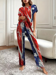 Women's Plus Flag Patterned Pajama Set, Independence Casual
