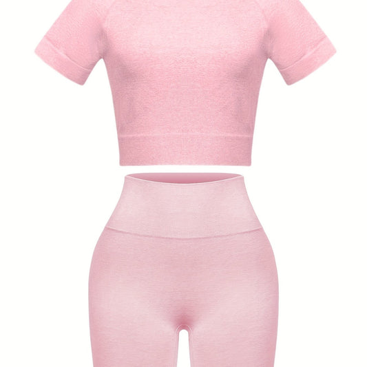 2pcs Stretchy Crop Top & Biker Shorts for Women Gym Workout Set
