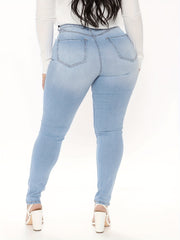 Distressed Skinny Jeans Mid Stretch Tight Jeans Women's Denim