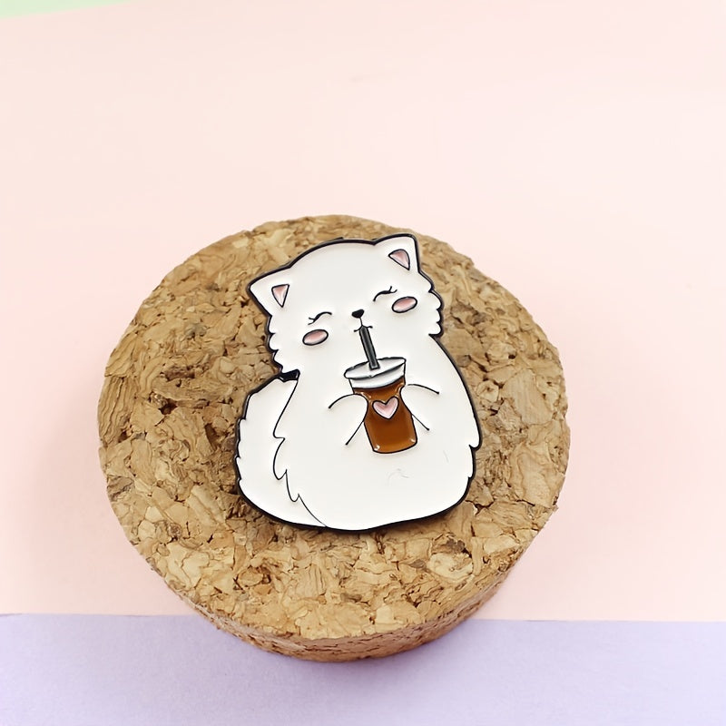Cat Drinking Love Coffee Brooch Creative Accessory
