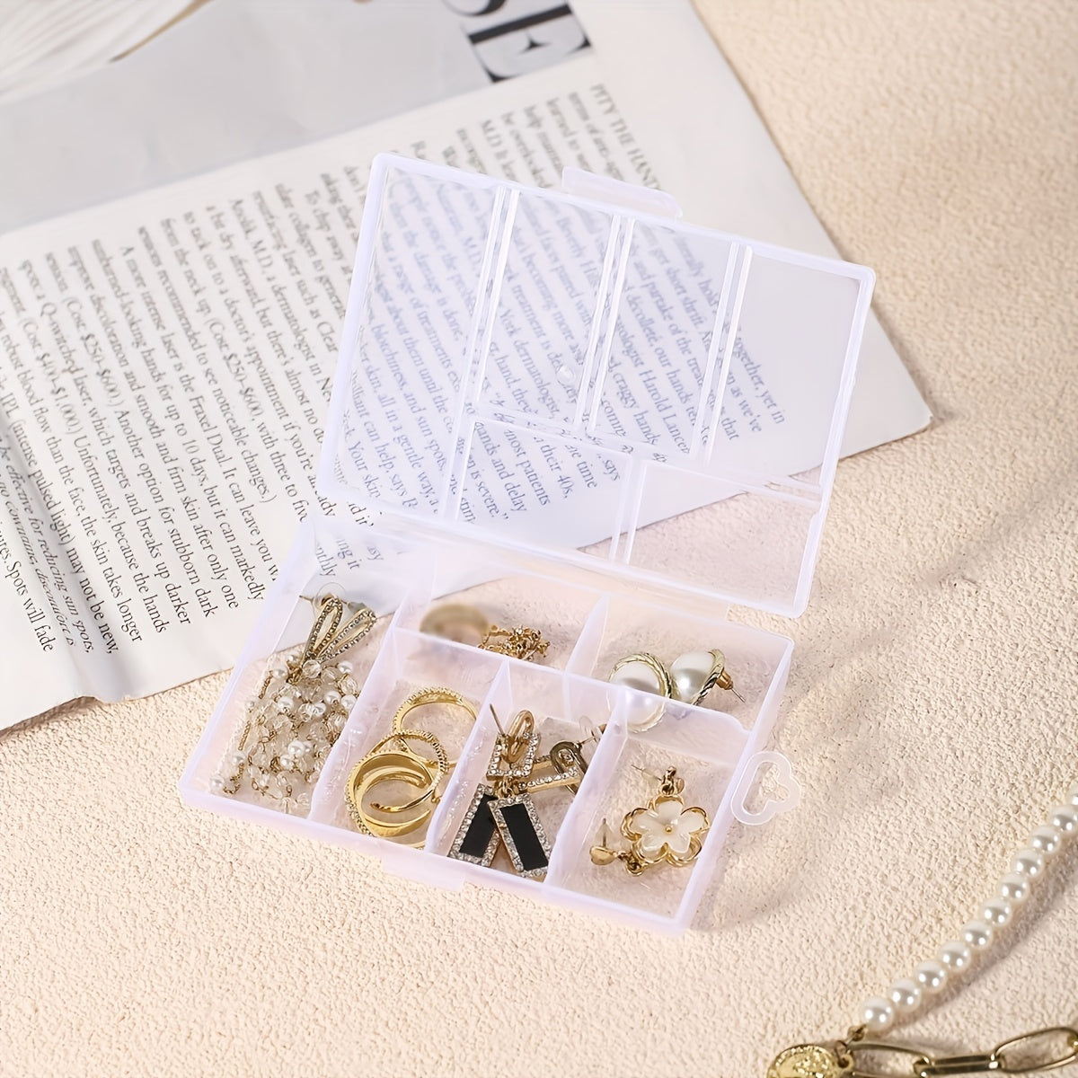 Portable Transparent Jewelry Storage Box 6 Grids for Travel and Makeup