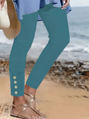  Button Decor High Rise Skinny Trousers