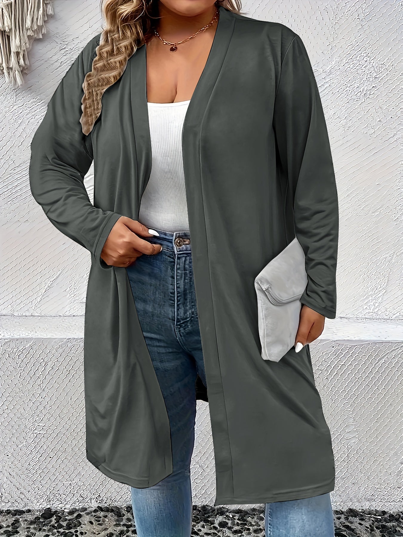  Solid Long Sleeve Open Front Cardigan