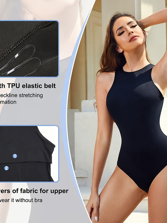 Women Sexy Racer Back Sleeveless Yoga Bodysuit Solid Seamless Tank Top Jumpsuit