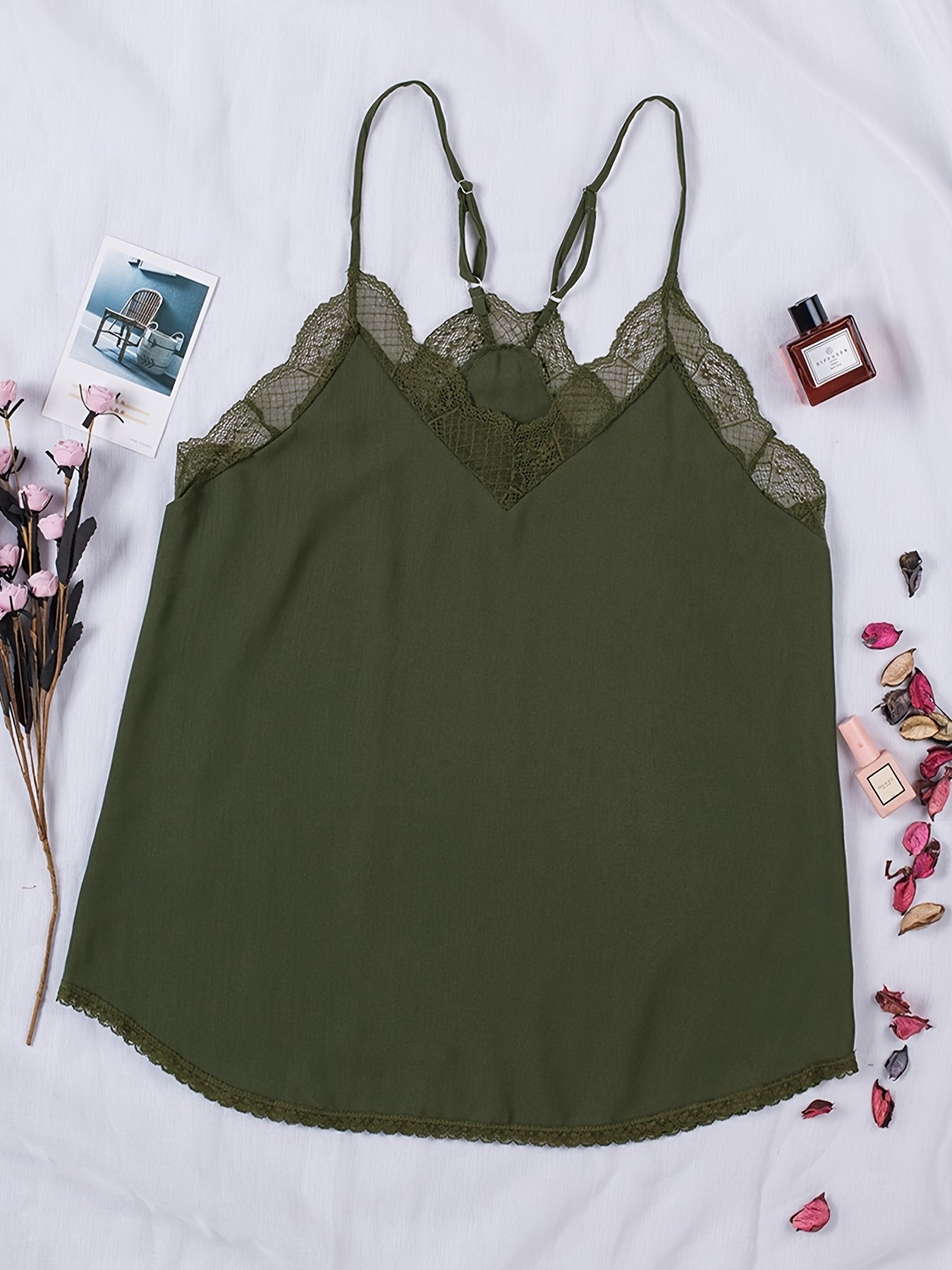  Contrast Lace Loose Fit Cami Tops