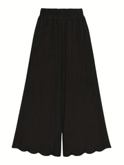  Solid Wide Leg Drawstring Pants Women's Plus Slight Stretch
