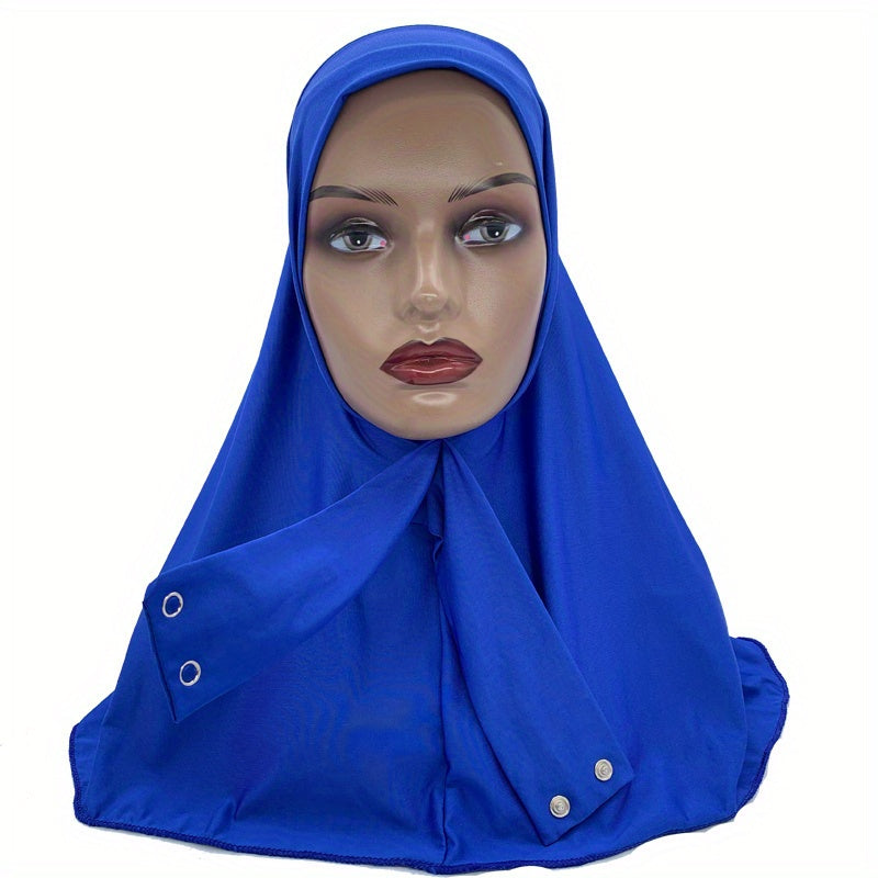 Elastic Hijab With Button Solid Turban Under Scarf Cap
