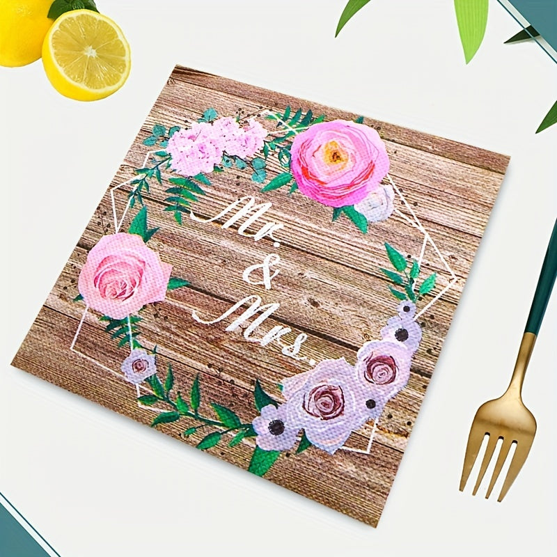 20pcs Rustic Wooden Wedding Tea Party Pink Floral Mr And Mrs Paper Napkins