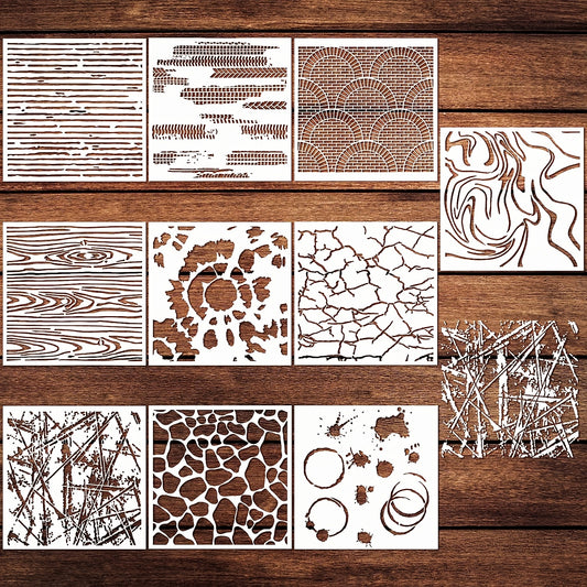 10pcs Wall Texture Stencils 15x15 cm Reusable DIY Mixed Crackle Marble