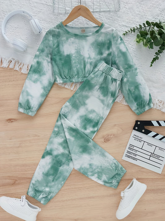 Girl's Tie Dye 2pc Sweatshirt & Sweatpants Set for Spring Fall