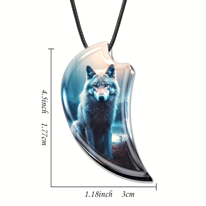 Creative Wolf Resin Landscape Pendant Necklace Gothic Vintage Gift