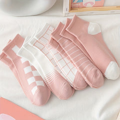 5 Pairs Striped & Plaid Socks & Lightweight Short Socks Women's Stockings