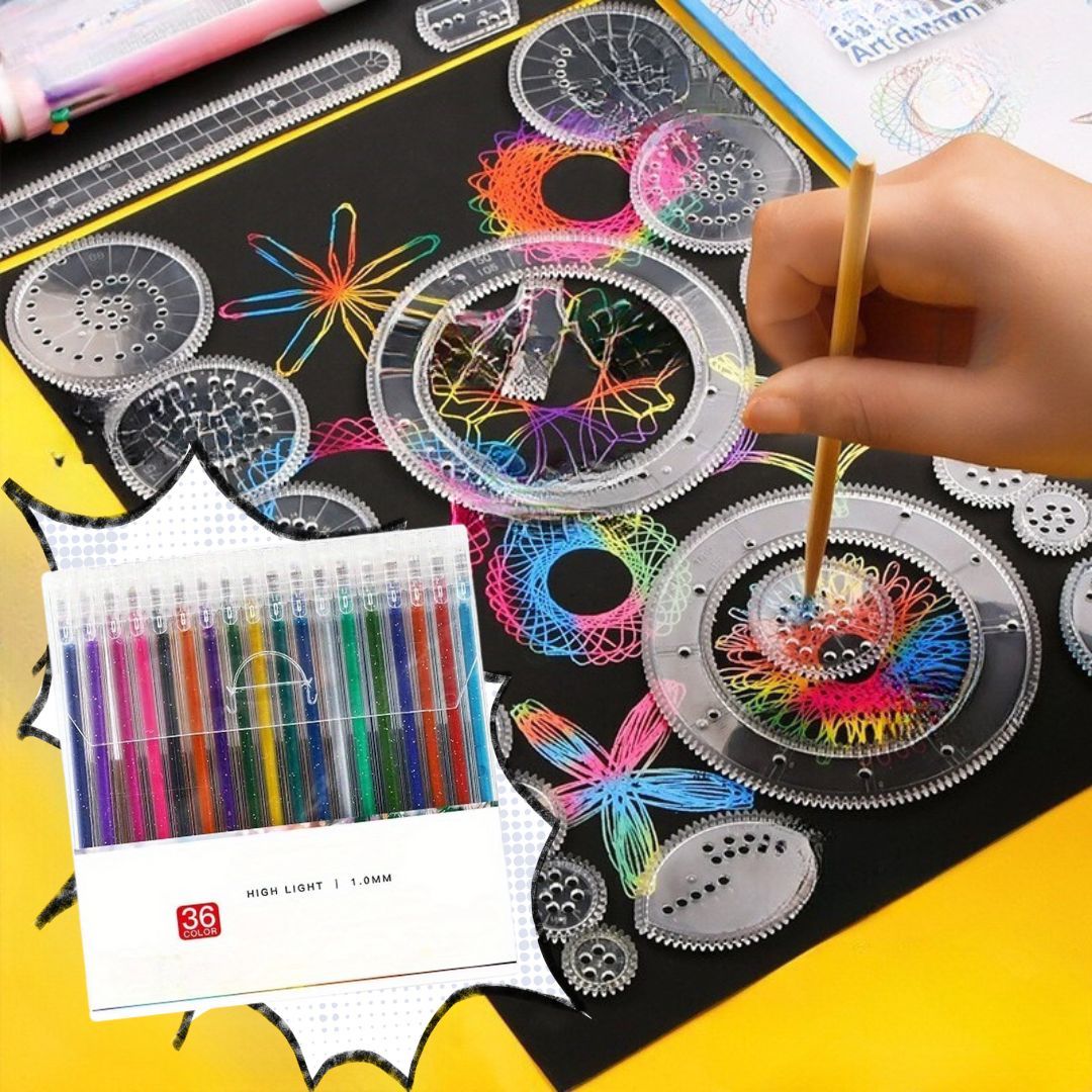 22pcs 36 Colored Glitter Gel Pen Educational Kaleidoscope Toy Variety Magic Set