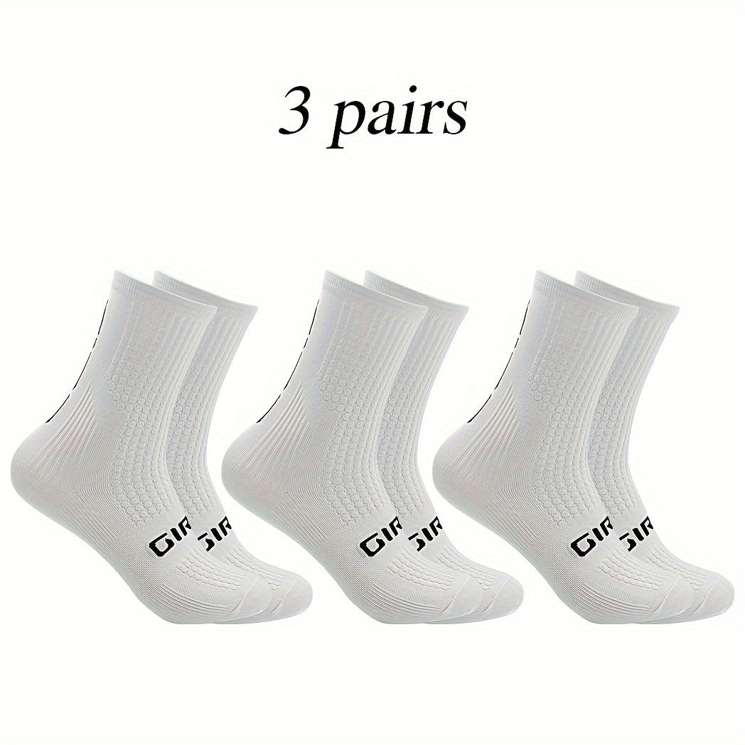 Men's Solid Woven Knit Breathable Crew Socks for Outdoor Activities