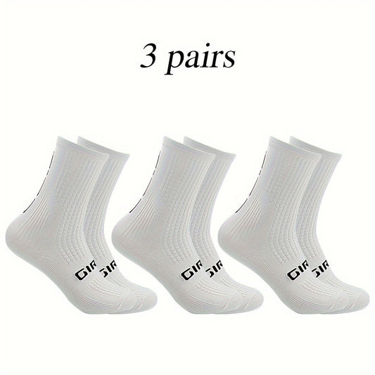 Men's Solid Woven Knit Breathable Crew Socks for Outdoor Activities