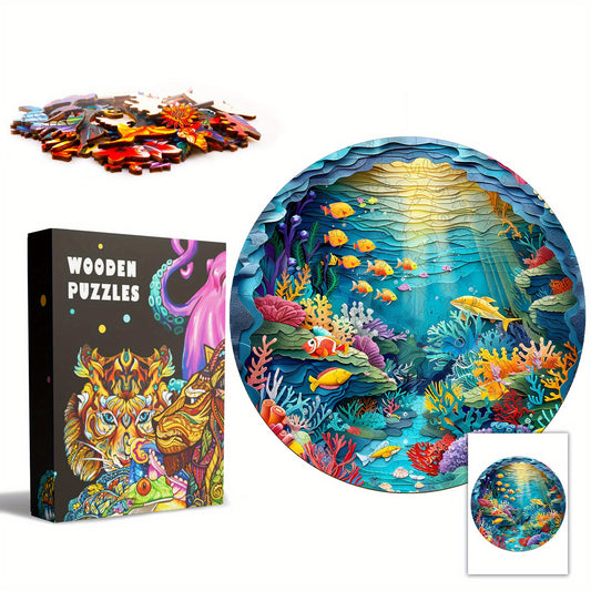 Sea World Wooden Jigsaw Puzzle Animal Shapes Underwater Scene Coral Reefs Fish