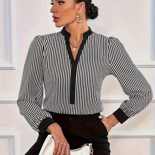  Colorblock Stripe Print Long Sleeve Shirt Top