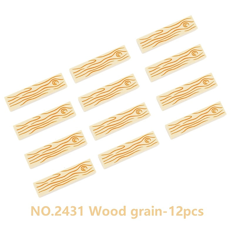 12 Wood Grain Building Blocks 1x4 ABS Bricks Table Chair Stair Decor Toy Set