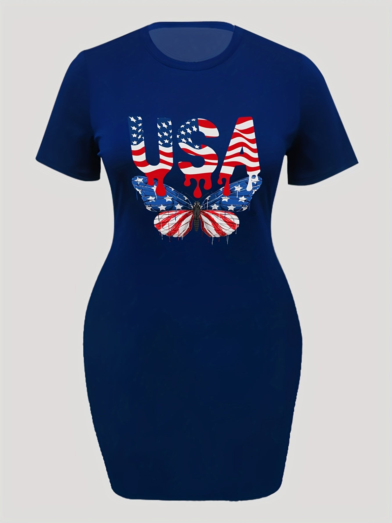  Independence Casual Dress Women's Plus Flag Letter Print