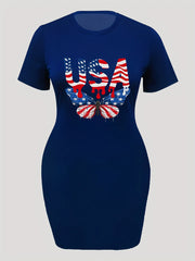  Independence Casual Dress Women's Plus Flag Letter Print