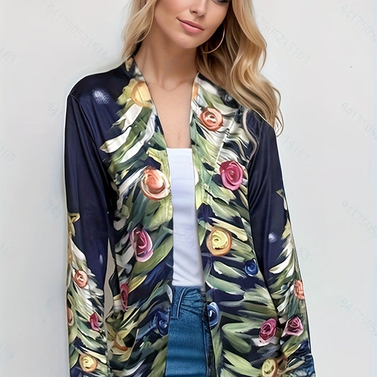  Xmas Cardigan Women's Tree Print Open Front Cardigan