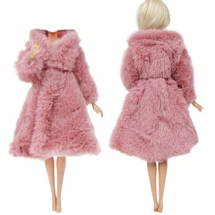 Multicolor Long Sleeve Jacket Fur Coat Winter Set for Dolls