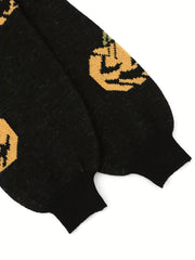  Pumpkin Print Gothic Sweater Long Sleeve Round Neck Pullover