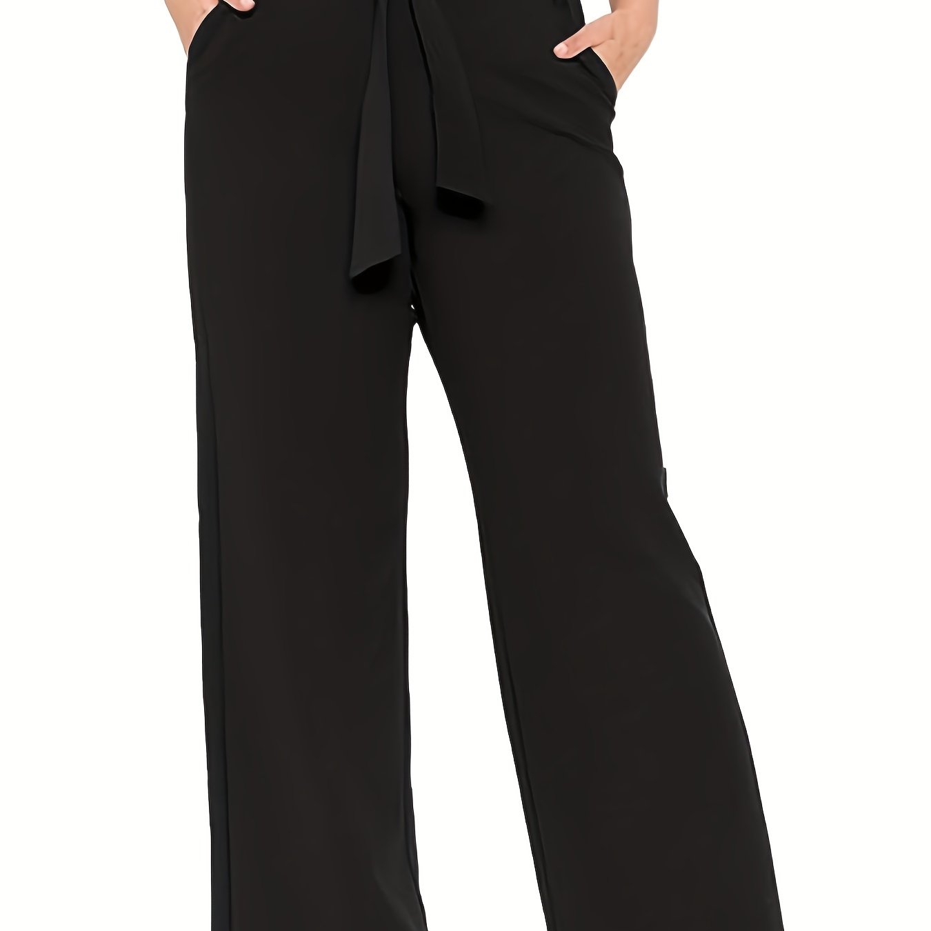 Women's Plus Solid High Waist Straight Leg Trousers
