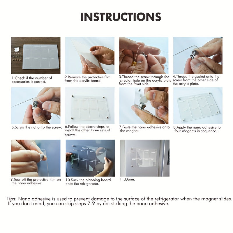 Acrylic Magnetic Dry Erase Board Calendar 16x12 Clear Whiteboard for Fridge