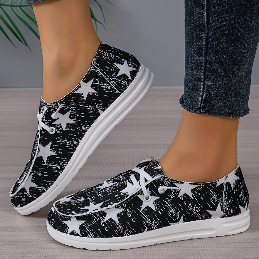 Women's Stars Pattern Flat Loafers Lace Up Lightweight Comfy Shoes