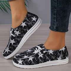 Women's Stars Pattern Flat Loafers Lace Up Lightweight Comfy Shoes
