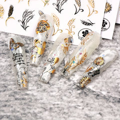 Golden Maple Leaves Butterfly Nail Stickers 3D Adhesive Art Supplies