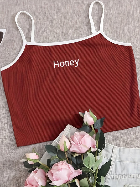 Women's Plus Ribbed Cami Top with Letter Embroidery