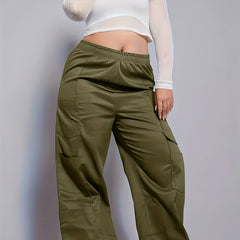  High Rise Straight Leg Pants with Pockets