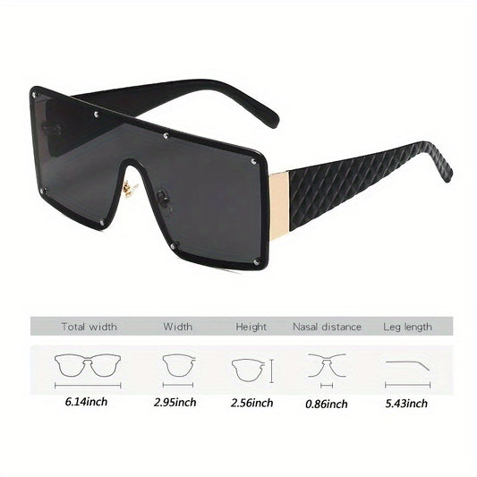 Oversized Rivet Ombre Lens Shield Sunglasses UV400