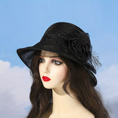 Mesh Flower Decor Bucket Hat British Style Solid Thin Basin Hat