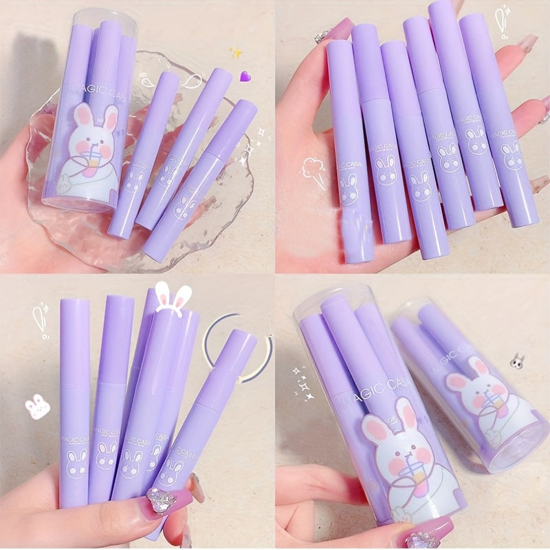 6 pcs Waterproof Matte Velvet Lip Tint with Cartoon Bunny Print